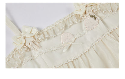 Beiges süßes Lolita-Kleid mit Schleifenakzenten und Rüschenbesatz