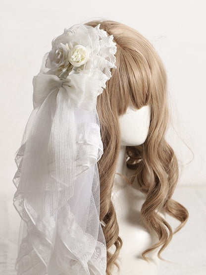 and Trim Light Lace Yellow Hairclip Veil Flowers with Lolita Layered