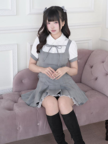 White Ryousangata Plaid Dress with Belt - No Genki