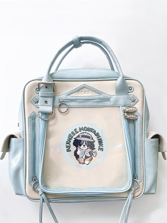 Large Daily Ita Backpack With Cute Puppy Print Blue Capacity