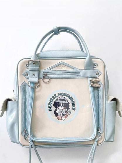 Large Daily Ita Backpack With Cute Puppy Print Blue Capacity