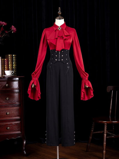High-Waist Ouji Pants with Boned Corset Belt in Black - DevilInspired Exclusive Collection