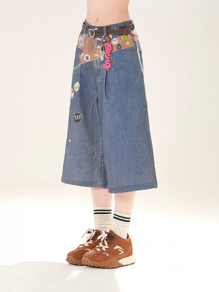 Blaue Jeans mit geradem Bein und niedriger Taille