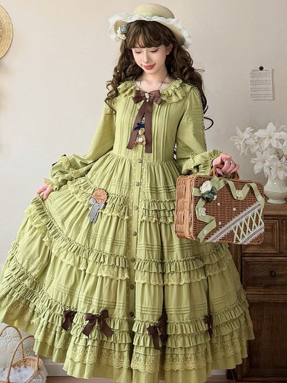 Ribbon Olive Case Green Flower Decorated and Rattan Picnic