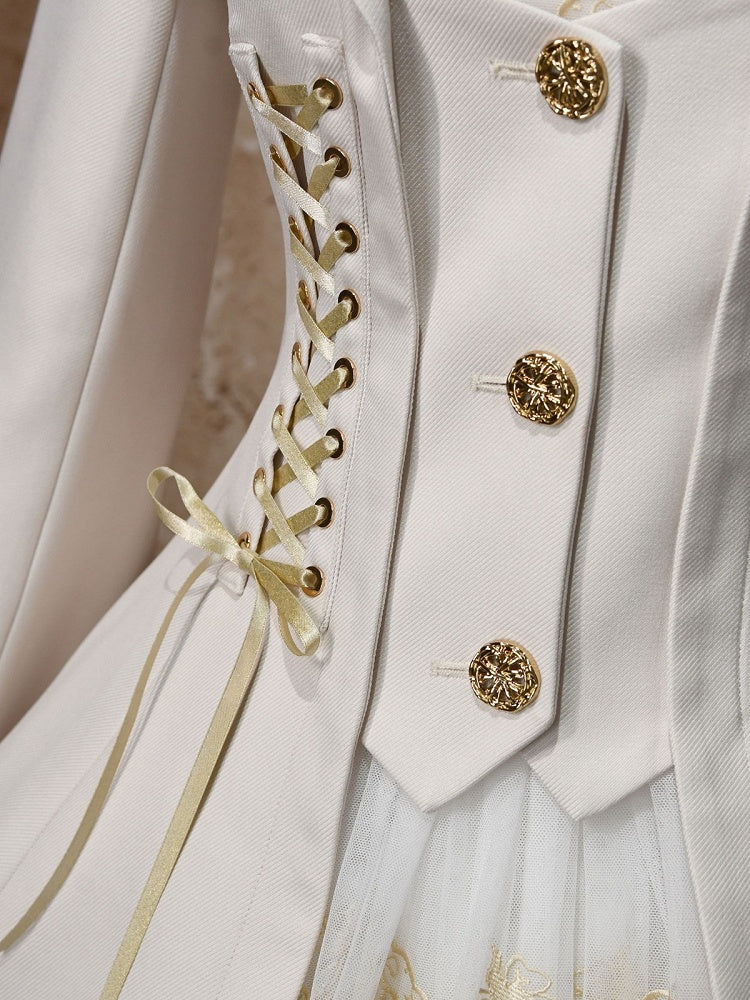 Beige Classic Blazer with Gold Buttons and Lacing
