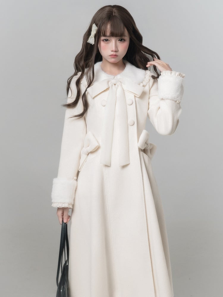 Jirai Wool with Removable Coat Waist Bowknot Kei White Pure-Style Decor