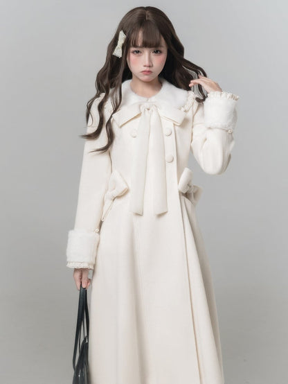 Jirai Wool with Removable Coat Waist Bowknot Kei White Pure-Style Decor
