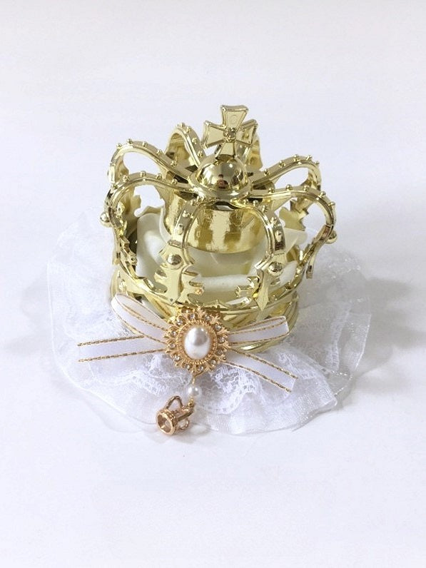 Bow Bead 5 Headpiece with Based Crown Golden – Color Lace Lolita Accents and White Options