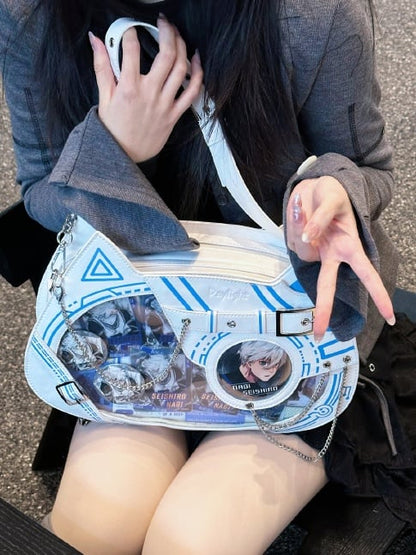 Cyberpunk Cat Glow-in-the-dark Ita Bag Blue White - Daylight