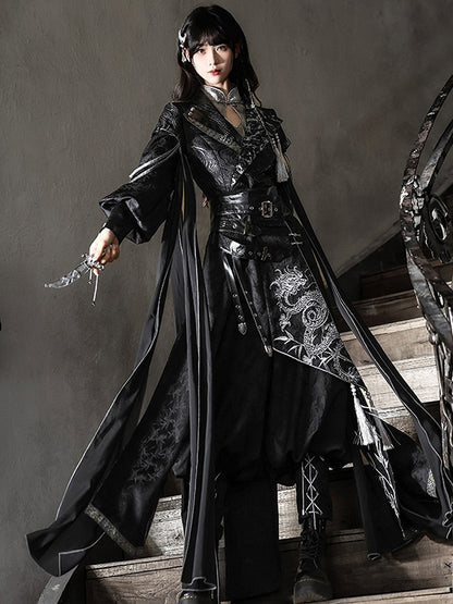 Dragon-Embroidered Han Ensemble with Corset & Trousers - Unknown Star