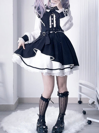 Heart Jirai BlackWhite Details Decorated Bowknot Kei Rhinestone