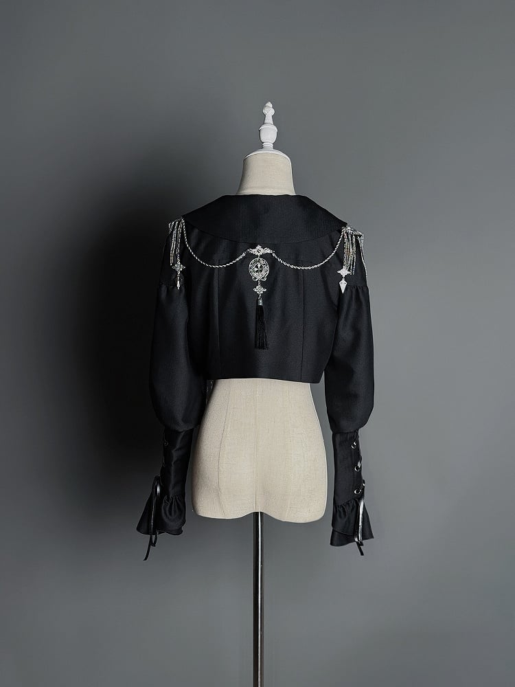 Lolita Coat Collar Sleeves Leg-of-Mutton Black Faux with Fur Gothic Detachable