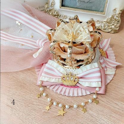 Hime Lolita Floral Design Bowknot Details Crown Mini Hat
