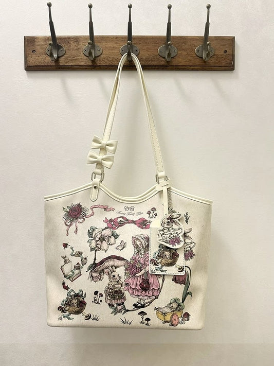Vintage Tote and Tale Flower Theme Lolita Forest Details Bag Fairy with Rabbit