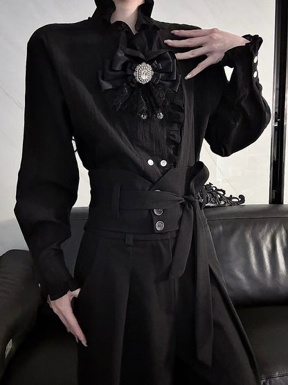 Black Corset Elegant Wide-leg Pants with Detachable