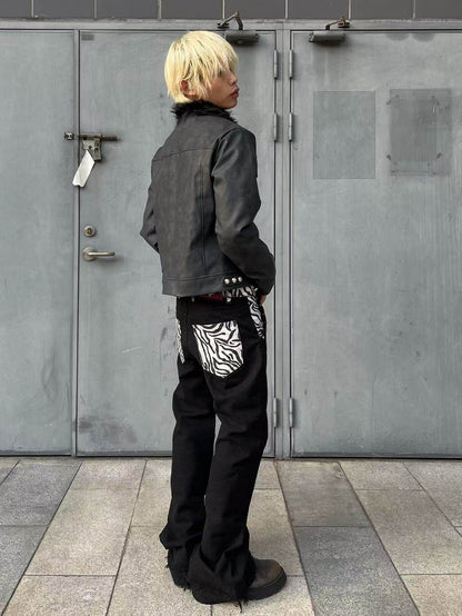 Zebra Print Black Curved Leg Denim with Dual Hem - DETW OnLine