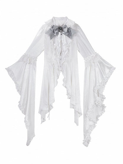 White Ruffled Bell Sleeve Gothic Lolita Blouse with Bow Tie - Unknown Star