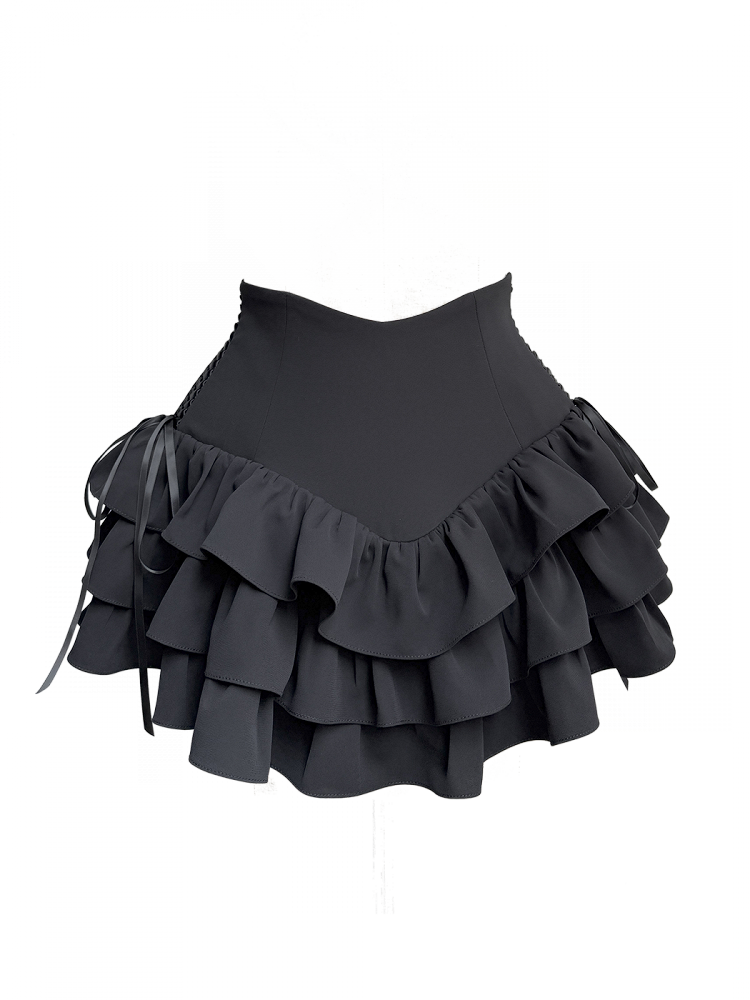 Gothic Layered Ruffled Skirt in Black - Moonveil Manuscript