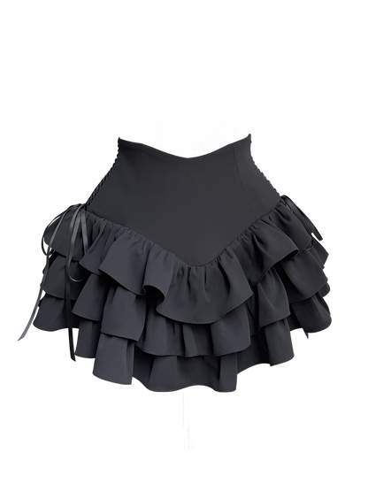 Gothic Layered Ruffled Skirt in Black - Moonveil Manuscript