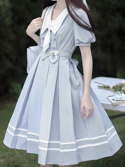 with Mirror-shaped Blue White Pattern Floral Brooch