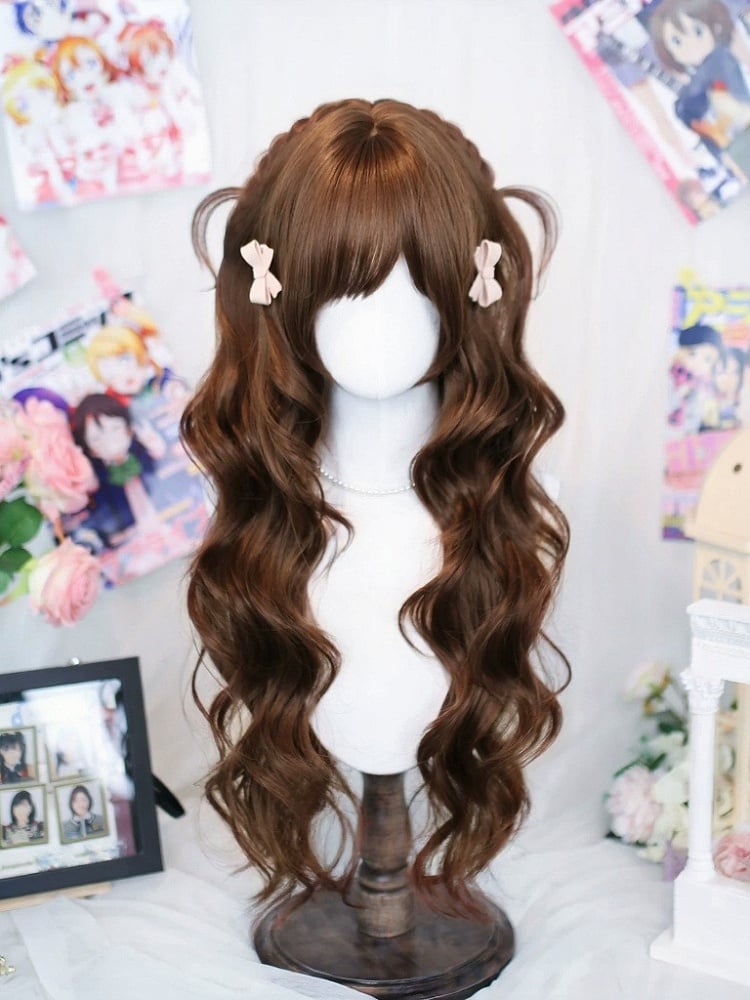 Brown 30-Inch Curly Wig with Bangs - Dalao Home