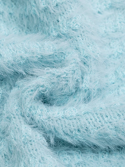Cool Season Kawaii Blue Asymmetric Faux Mohair Star Wing Sweater - Languid Park