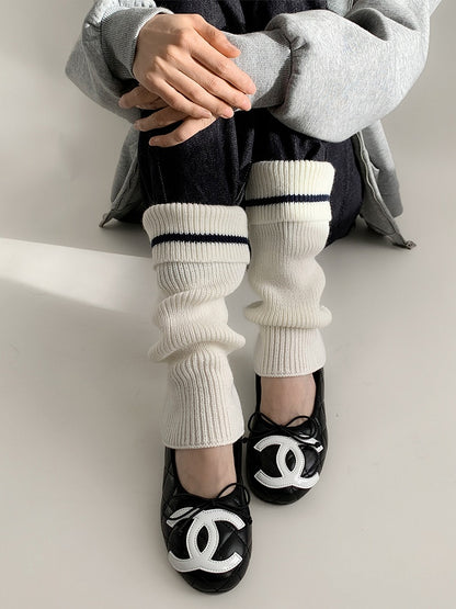 Colors) (5 Ribbed Contrast-Stripe Leg Warmers Knit
