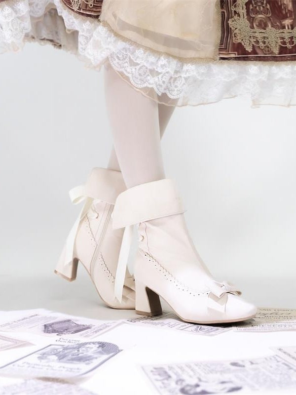 Inner Closure Shaft - Sophisticated Collapsible Top Bow Beige at Lolita Zip Boots with