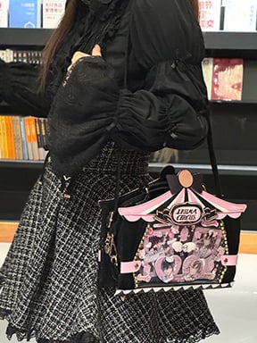 Black and Purple Circus Sweet Bunny and Bear Print Ita Bag