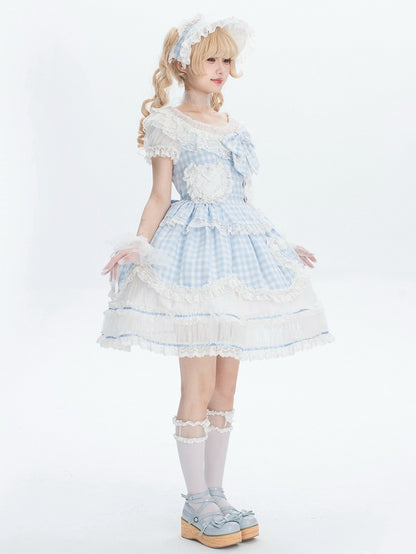 ギンガムチェックのブルーボンネットとホワイト