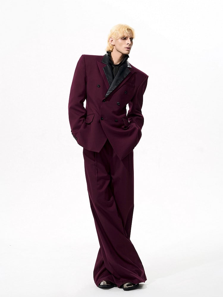 with Wide-leg Wine Men's Silhouette Fluid Red Trousers