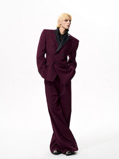 with Wide-leg Wine Men's Silhouette Fluid Red Trousers
