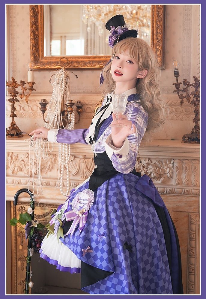 バイエルン / セット ブレザー クロップドトップ フルスカート コルセット ロリータ アウトフィット - スタイル ウエストコート パープル オクトーバーフェスト