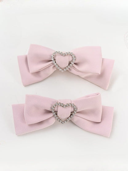 ジライケイ デコレーションハート 蝶結び ラインストーン ヘアクリップ ブラック/ピンク