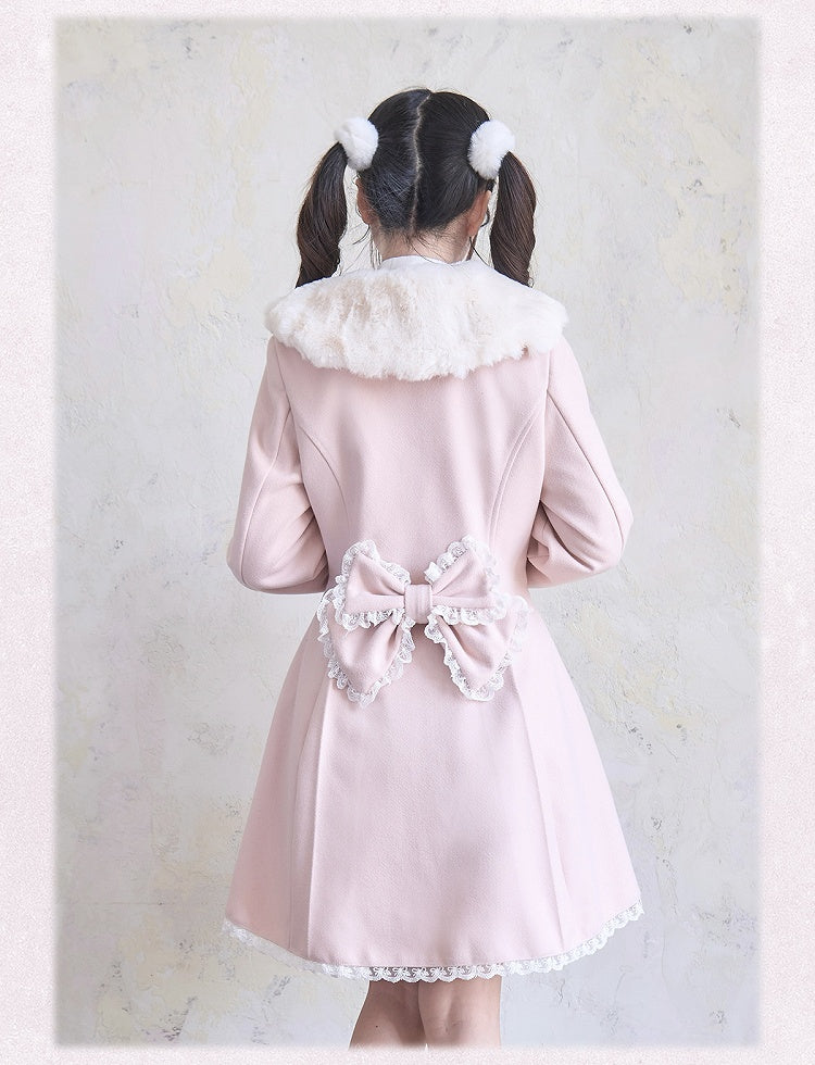 Manschetten Jirai Kei Plüschkragen Strass Spitzenbesatz und rosa Mantel Bowknots