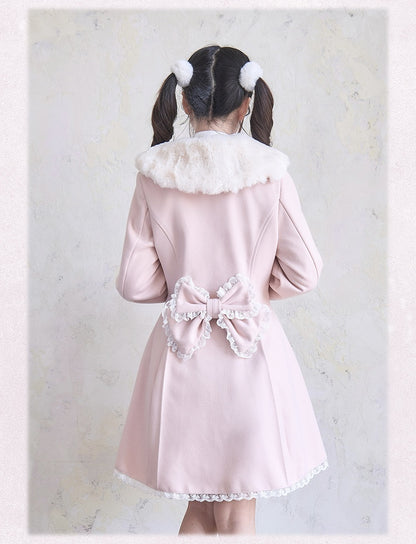 Manschetten Jirai Kei Plüschkragen Strass Spitzenbesatz und rosa Mantel Bowknots