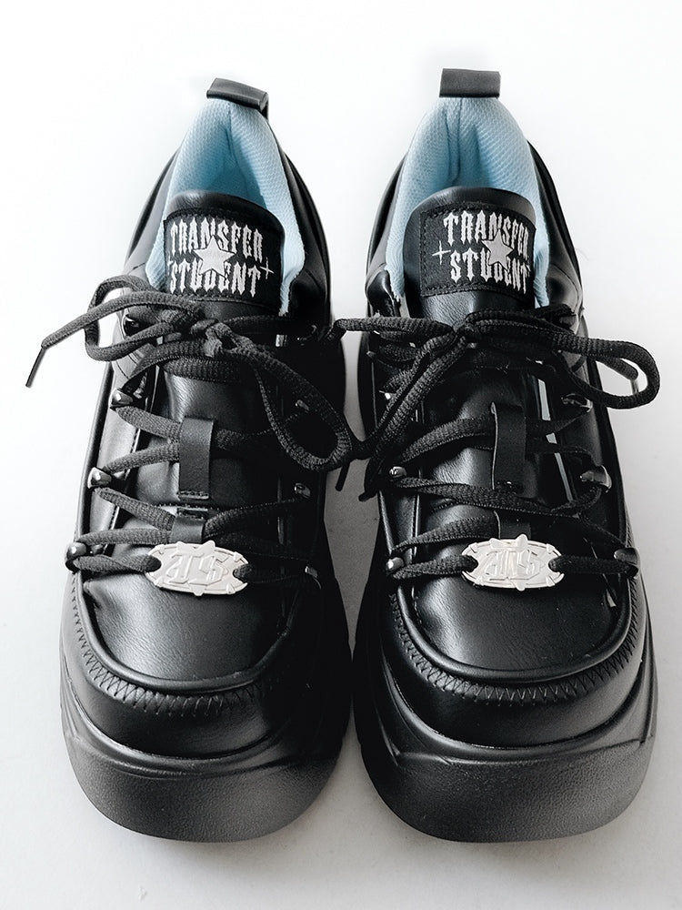 Mattend with Kei Sneakers PU Platform Design Lace-Up Jirai Black