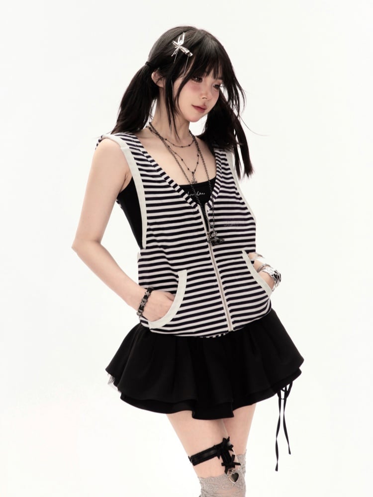 Waist Mini Tiered Skirt Black Low