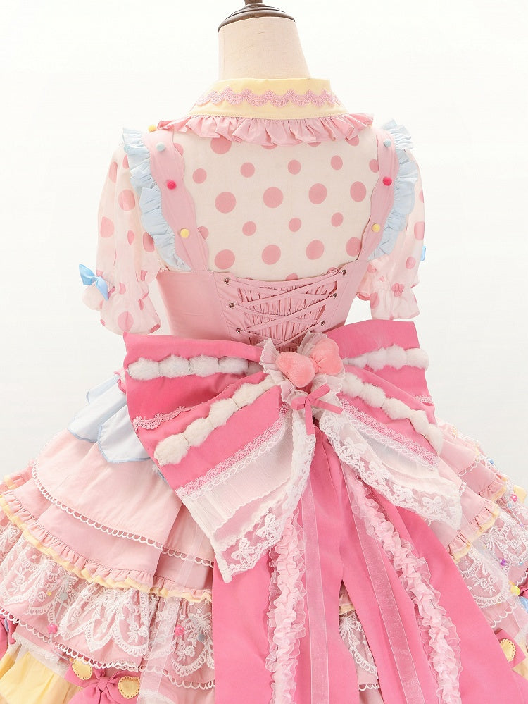 Pastel Sweet Lolita JSK Dress with Polka Dots and Scalloped Hem - Dollet