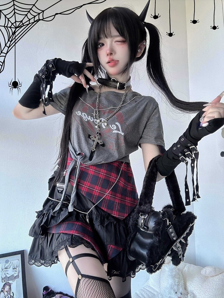 ジライブラックスカートレーストリムアイドルチェック柄ケイティアード