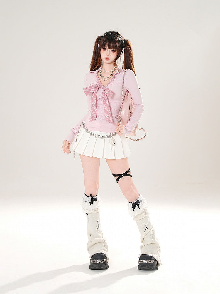 Skirt Black/White with Design Front Button - Pleated Placket Mini Slimming