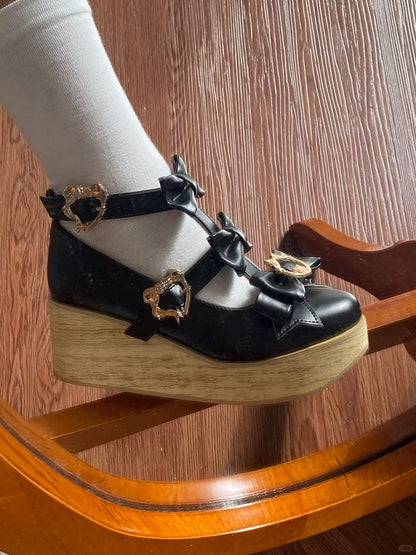 Lolita Shoes with Hime Decor Black PU Sole 6cm Bow Platform