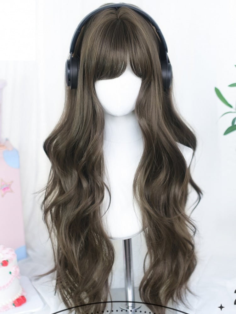 Perücken Hell-/Dunkelbraun mit 65–70 cm gewelltem langen Pony