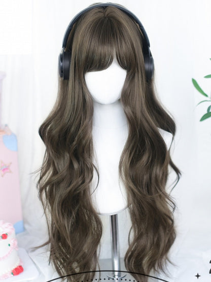 Light/Dark Wigs With Wavy 65-70cm Long Brown Bangs