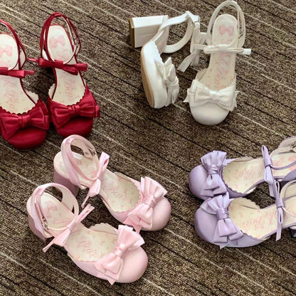 Lolita Butterfly Vow Satin Block Heel Sandals – Sweet Bow Heels