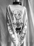 Landmine Girl Sweatshirt Oversized Printed White Style