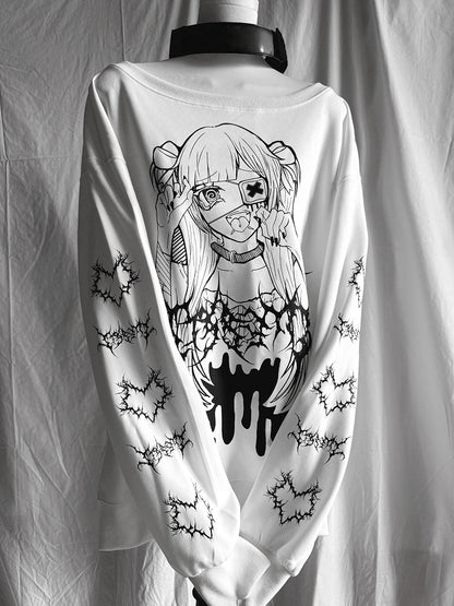Landmine Girl Sweatshirt Oversized Printed White Style