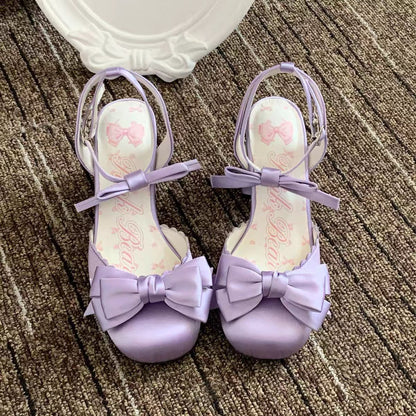 Lolita Butterfly Vow Satin Block Heel Sandals – Sweet Bow Heels