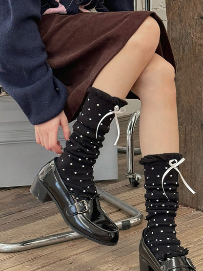 4 Color Options Bowknot Details Polka Dots Leg Warmers