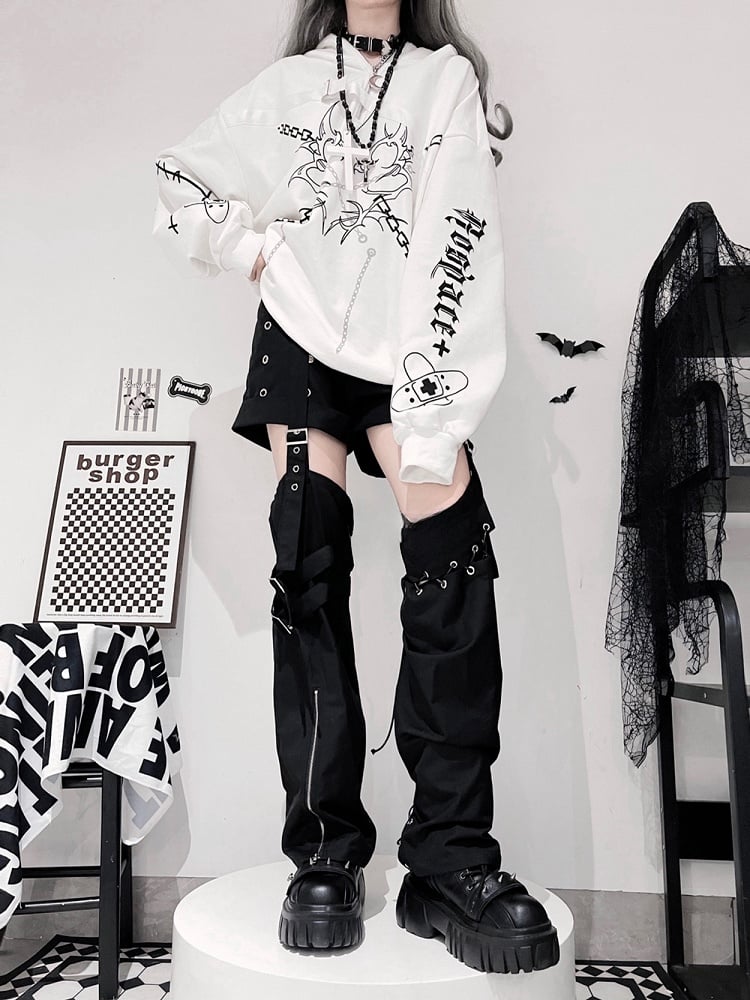 Hoodie Chains Punk Print Black/White